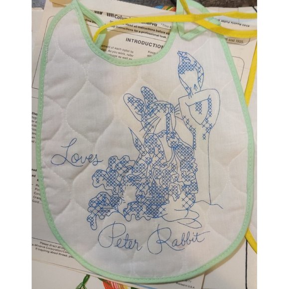 1977 Beatrix Potter Peter Rabbit and Jemima Puddleduck Bibs Stamped Cross Stitch - Picture 3 of 9
